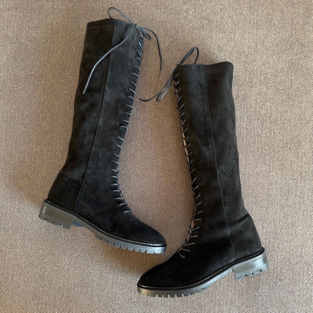 TUCKERNUCK Black Suede Lace-Up Knee-High Boots - Picture 4 of 8